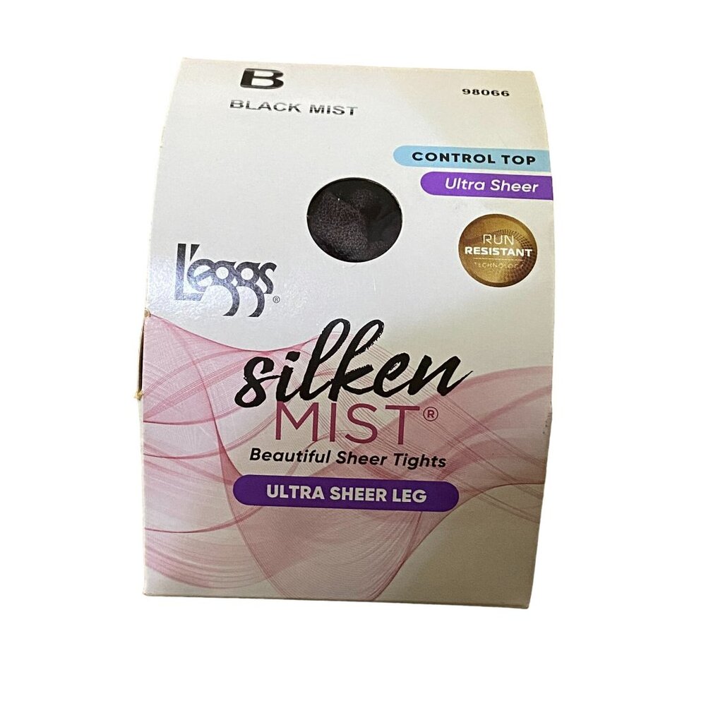 Leggs Pantyhose NEW 98066 Black Mist Womens B Control Top Sheer Toe